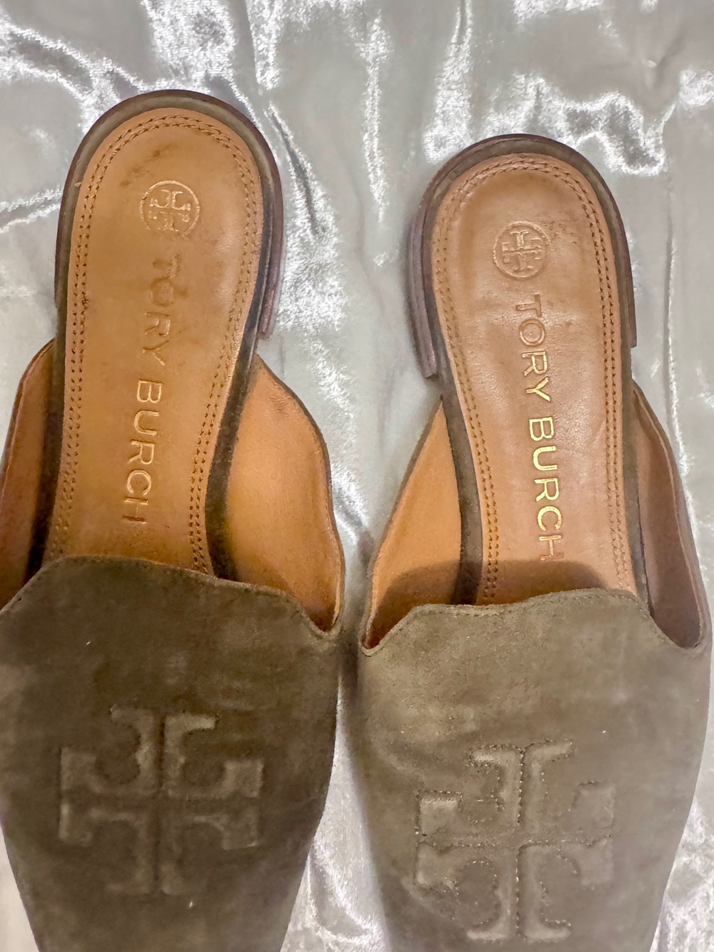 Tory Burch Olive Green Suede Slip-On Loafers - Picture 2 of 3